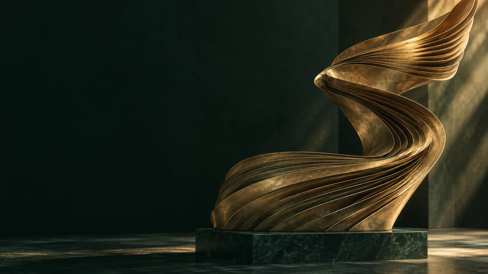 Thin layers of brass coming together into one sweeping sculptural form